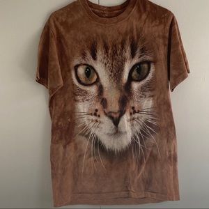 THE MOUNTAIN Big Cat Face Brown Graphic Tee TieDye